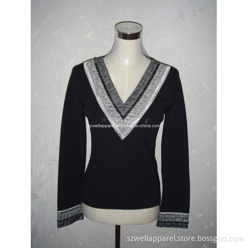 Womens Knitted Wear Embroidery Beaded Pulover Sweater (SZWA-0954)